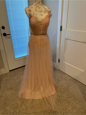 Allure Bridals light pink Tulle V-Neck Prom Gown. Has small rip. See photos.
